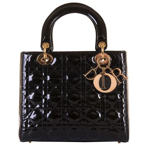 lady dior black patent silver hardware|black lady dior bag.